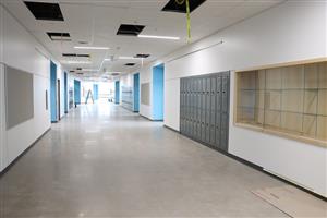 FInished hallway with blue paint